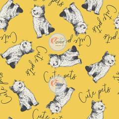 Sarı Zemin Yavru Kedi Desenli Kumaş sarı