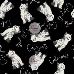 Sarı Zemin Yavru Kedi Desenli Kumaş siyah