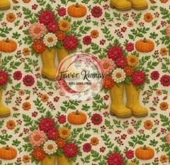 3D Nakış Sarı Çizme Buketleri Desenli Kumaş