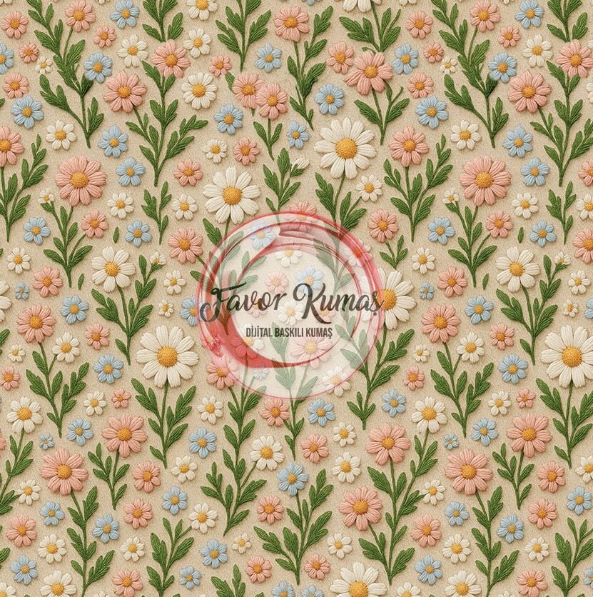 3D Nakış Papatyalar Desenli Kumaş