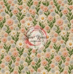 3D Nakış Papatyalar Desenli Kumaş