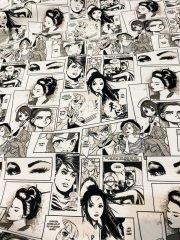 Siyah Beyaz Karikatür Desenli Kumaş 2