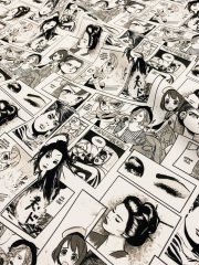 Siyah Beyaz Karikatür Desenli Kumaş 2