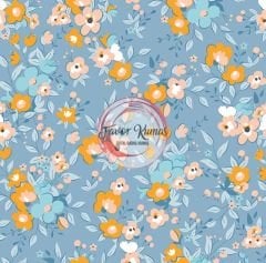 Turuncu Çiçek Desenli Kumaş