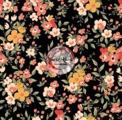 Turuncu Çiçek Desenli Kumaş Döşemelik Petek Kumaş - haki