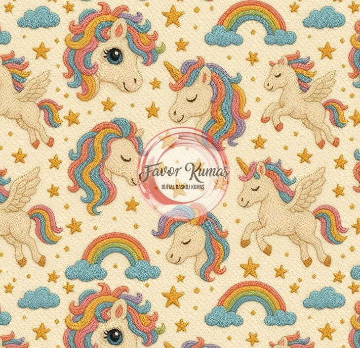 3D Nakış Unicorn Desenli Kumaş