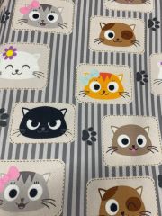 Kedi ve Pati Desenli Kumaş