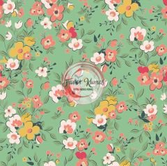 Turuncu Çiçek Desenli Kumaş Döşemelik Petek Kumaş - yeşil