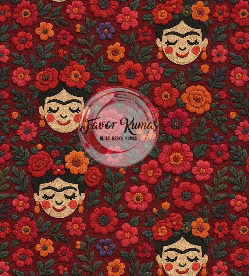 3D Nakış Çiçekli Meksika Kadınları Desenli Kumaş