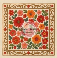 3D Krem Zeminli Çiçekli Runner ve Kırlent Kumaşı