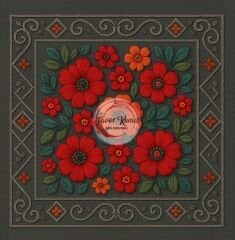 3D Gri Zeminli Çiçekli Runner ve Kırlent Kumaşı