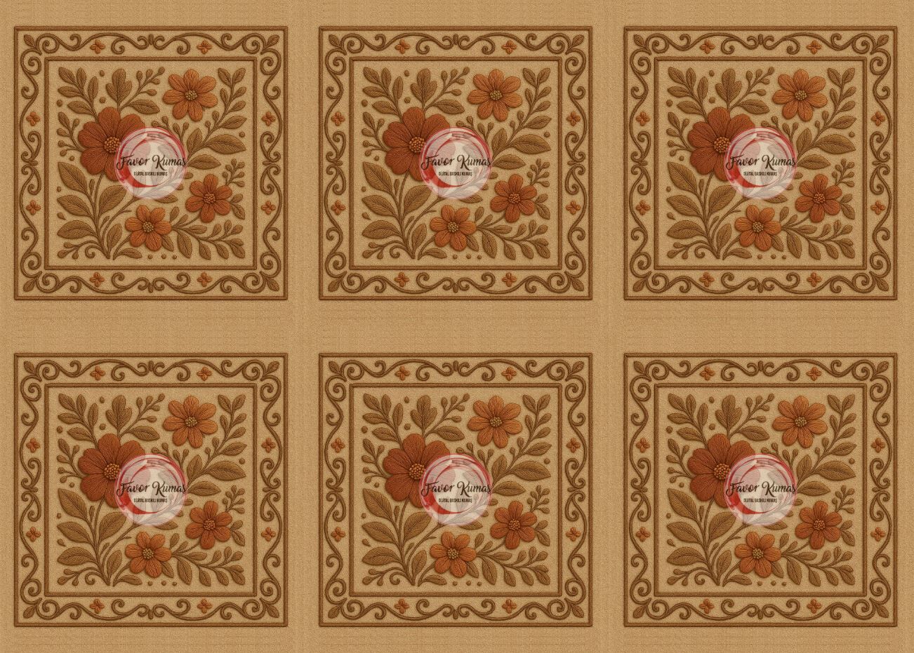 3D Kahve Tonlu  Çiçekli Runner ve Kırlent Kumaşı kırlent -45x45 cm- 6 adet