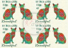 İşlemeli Kedi Desenli Kumaş