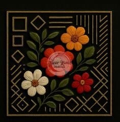 3D Siyah Zemin Çiçekli  Runner ve Kırlent Kumaşı