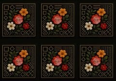 3D Siyah Zemin Çiçekli  Runner ve Kırlent Kumaşı kırlent -45x45 cm- 6 adet