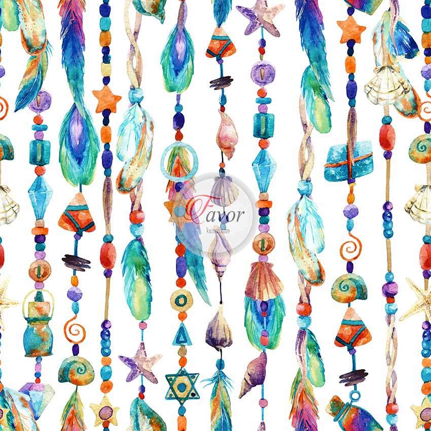 Boncuklu Süs Desenli Kumaş beyaz