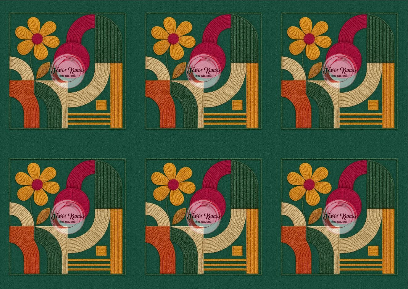 3D Zümrüt Zemin Geometrik Runner ve Kırlent Kumaşı kırlent -45x45 cm- 6 adet