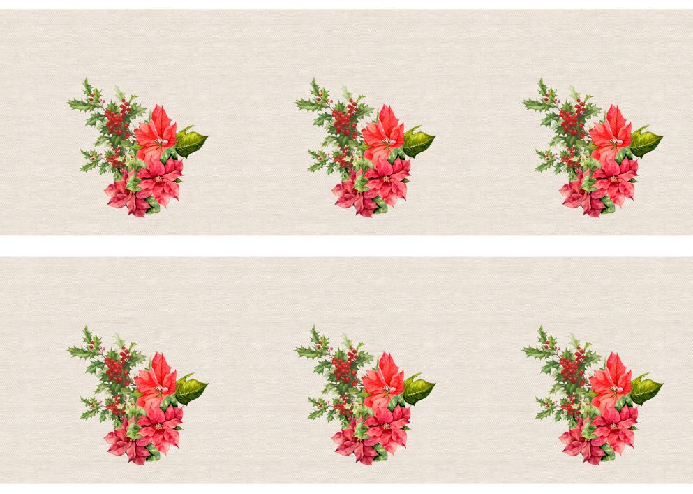 Yılbaşı Çiçeği Runner ve Supla Kumaşı 1 mt -6 adet peçete-46x46 cm