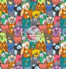 Rengarenk Kedi Desenli Kumaş