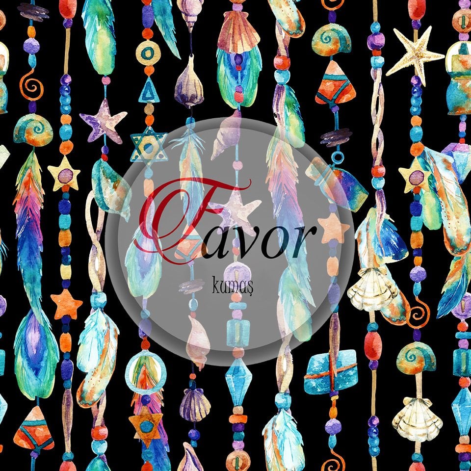 Boncuklu Süs Desenli Kumaş siyah