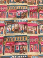 Retro Dükkanlar Desenli Kumaş