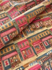 Retro Dükkanlar Desenli Kumaş