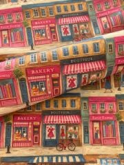 Retro Dükkanlar Desenli Kumaş