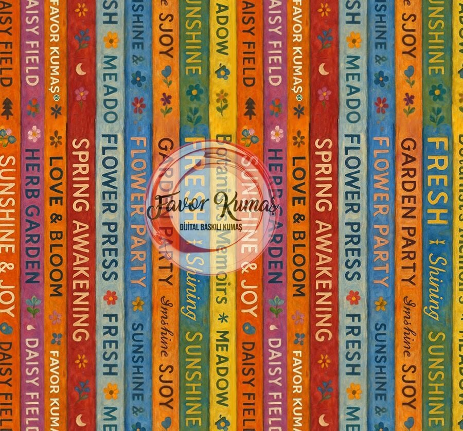 Çiçekli Kitaplar Desenli Kumaş