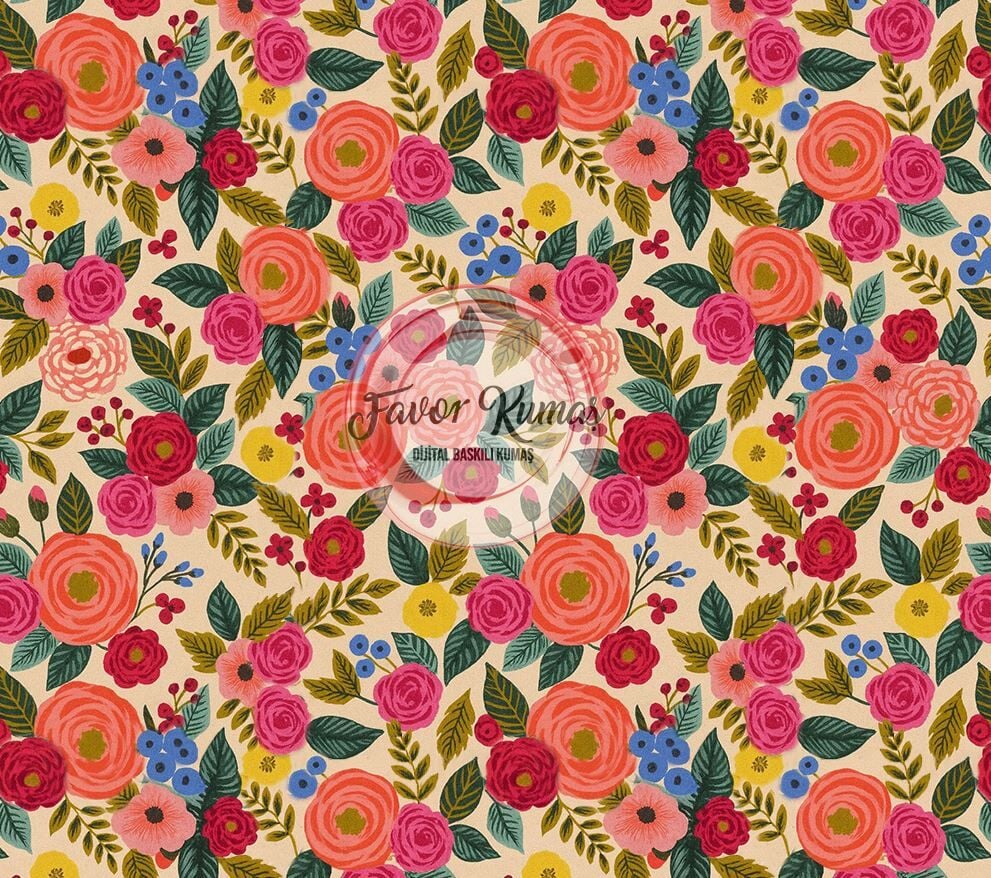 Renkli Bahar Çiçekleri Desenli Kumaş