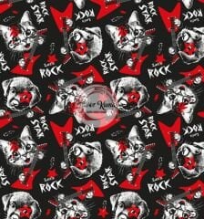 Rock Star Kedi Desenli Kumaş