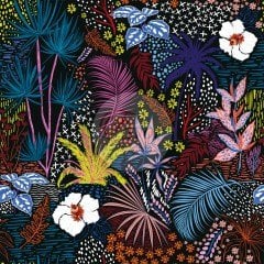 Siyah Zemin Tropikal Desenli Kumaş