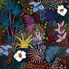 Siyah Zemin Tropikal Desenli Kumaş