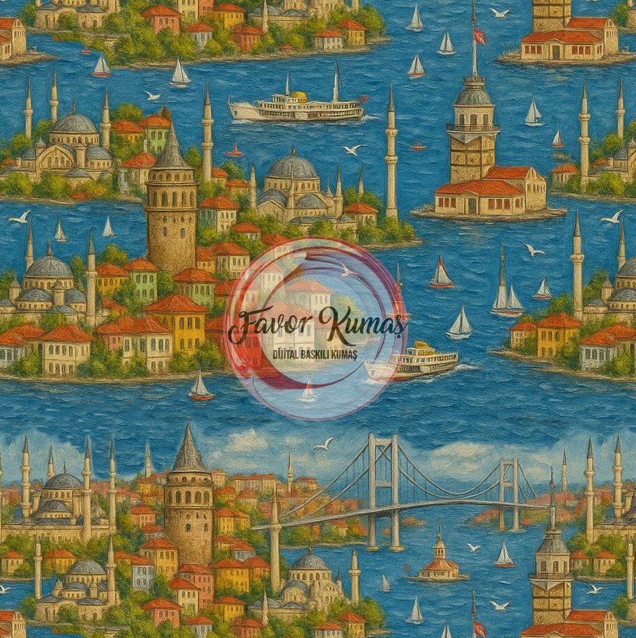 Nostalji İstanbul Desenli Kumaş