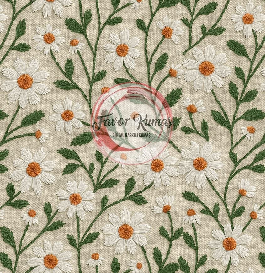 3D Nakış Papatya Desenli Kumaş 2
