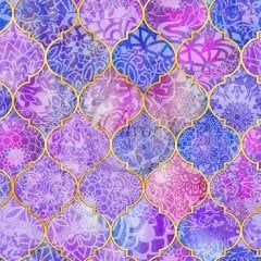 Mavi Mor Moroccan Desenli Kumaş