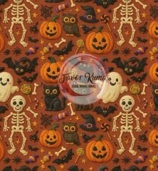 3D Taba Zeminli Cadılar Bayramı Desenli Kumaş