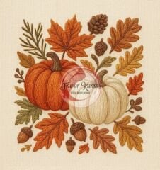 3D Krem Zemin Balkabağı Sonbahar Runner ve Kırlent Kumaşı