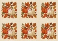 3D Krem Zemin Balkabağı Sonbahar Runner ve Kırlent Kumaşı