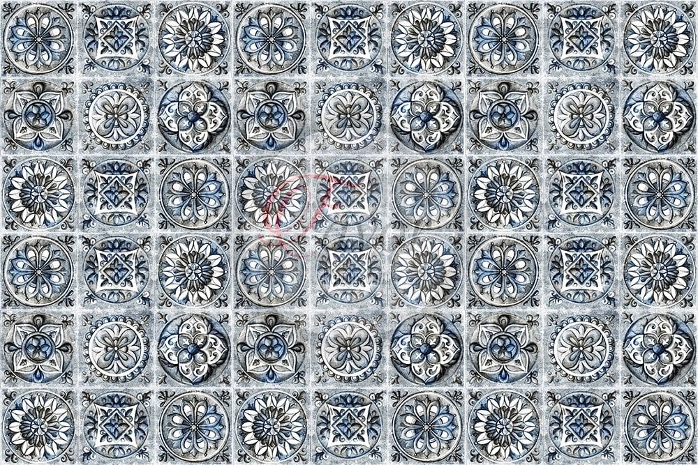 Kareli Mandala Seramik Desenli Kumaş