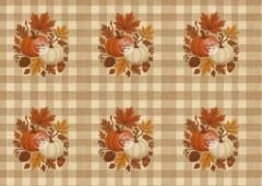 3D Ekose Zemin Balkabağı Sonbahar Runner ve Kırlent Kumaşı