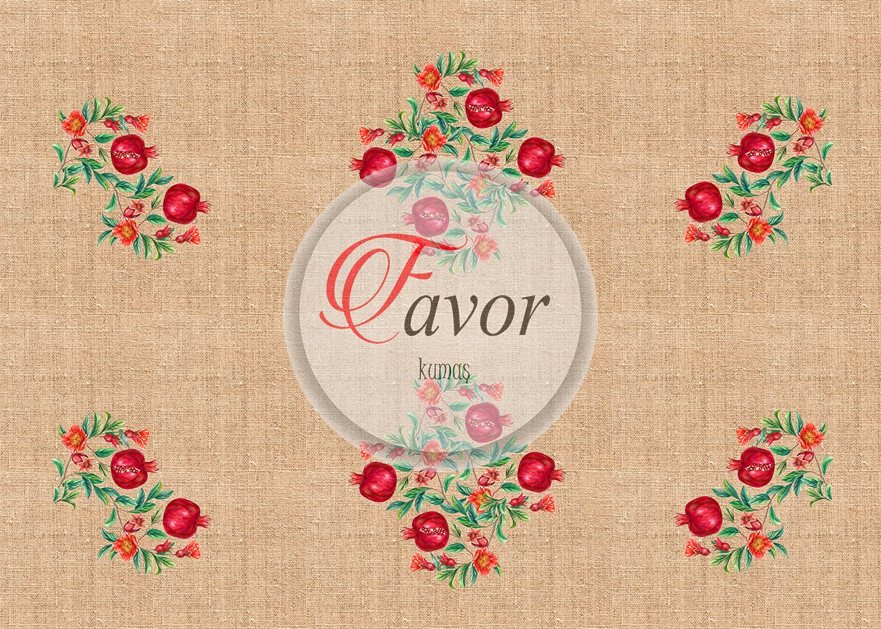 Nar Desenli Runner ve Supla Kumaşı 1 mt runner