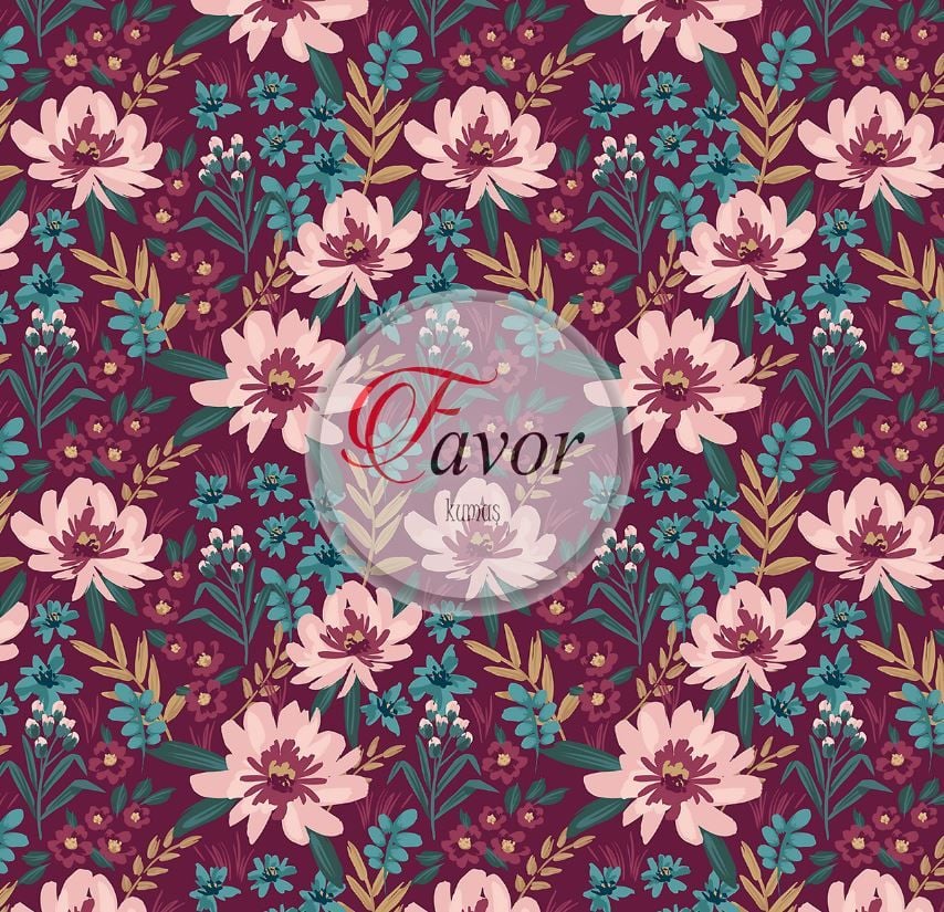 Bordo Çiçek Desenli Kumaş