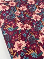 Bordo Çiçek Desenli Kumaş
