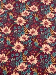 Bordo Çiçek Desenli Kumaş
