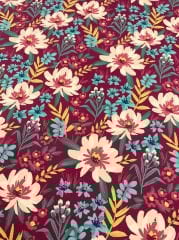 Bordo Çiçek Desenli Kumaş