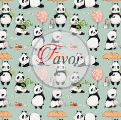 Şemsiyeli Panda Desenli Kumaş