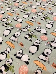 Şemsiyeli Panda Desenli Kumaş