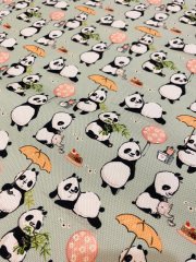 Şemsiyeli Panda Desenli Kumaş