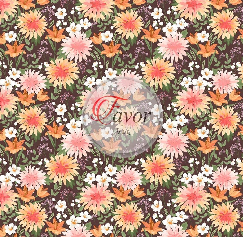 Kahverengi Zemin Çiçek Desenli Kumaş