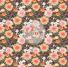 Kahverengi Zemin Çiçek Desenli Kumaş